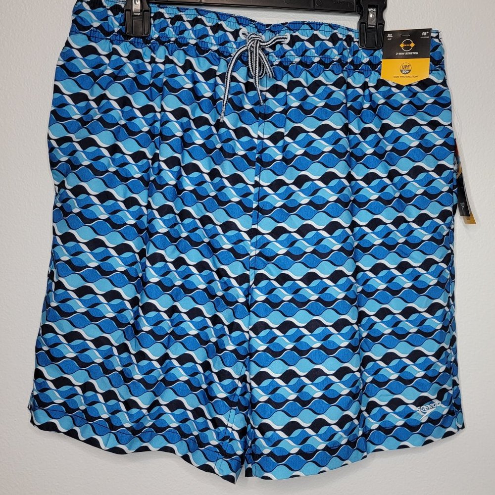Speedo Authentic Geometric Volley Swim Trunks Shorts Stretch Sz Mens S Small UPF